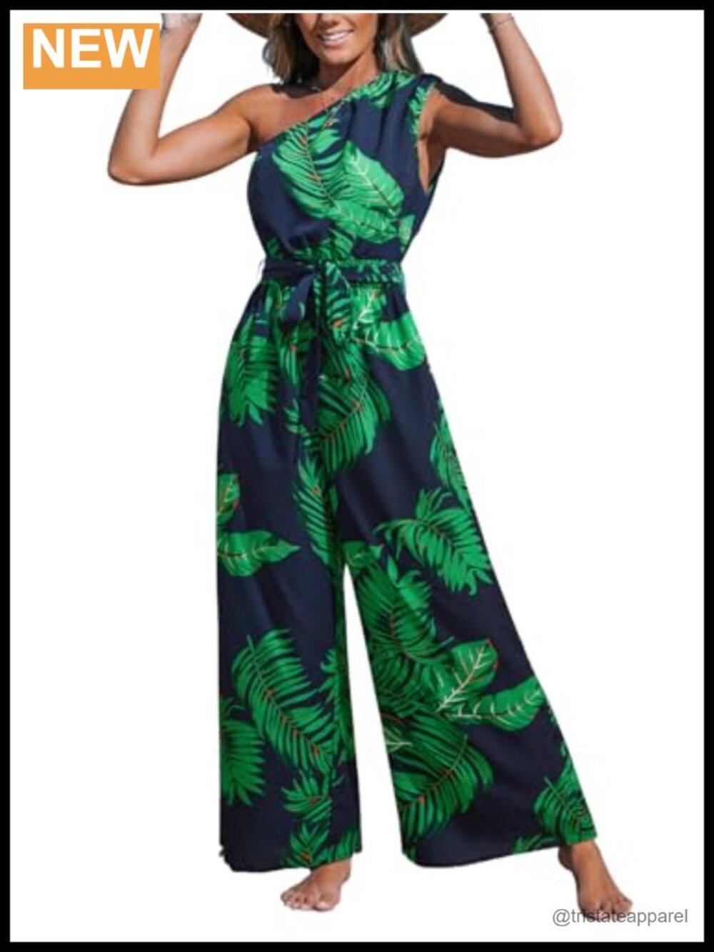 CUPSHE One Shoulder Floral Wide Leg Jumpsuit 100% Rayon Sleeveless